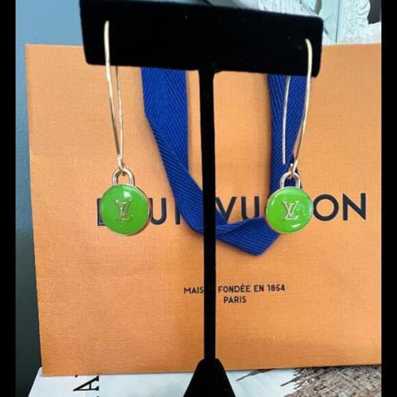 Louis Vuitton LV Gold & Lime Green Charms on Fish Hook Style Earrings (LVXX027) - Picture 3 of 6